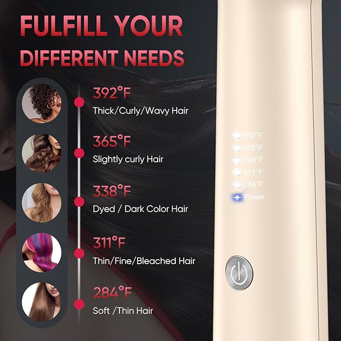 SDLOGAL Hair Straightener Brush, Hair Straightener Comb Straightening Brush for Women, with 5 Temps & Fast Heating, Easy and Fast Salon-Style, Plus Dual Voltage Travel Friendly-(Beige)