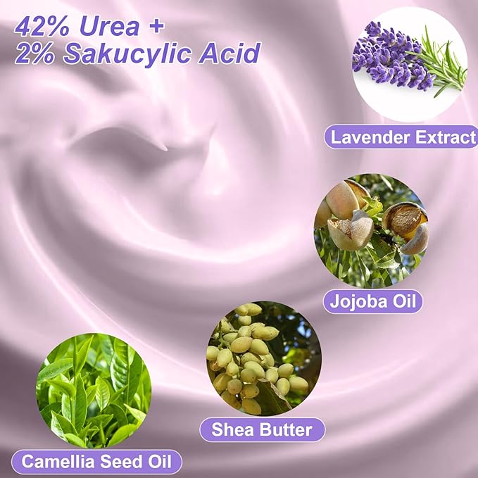 Charmonic Urea Cream 42% Plus Salicylic Acid 2%, Lavender Foot Cream for Dry Cracked Heels Treatment Knees Elbows Hands Repair Treatment, Callus Remover for Feet, Foot Lotion for Dry Cracked Feet