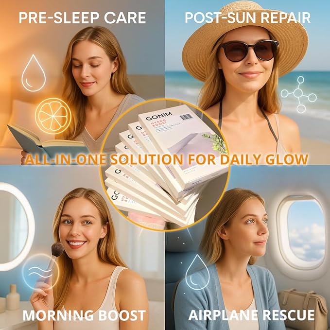 GONIM Face Mask Korean Skin Care with Hyaluronic Acid Serum, Collagen Activation, Vitamin C-Face Masks Skincare Hydration, Moisturizing Sheet Mask, Travel Essentials, Korean Face Mask 30ml x20pcs