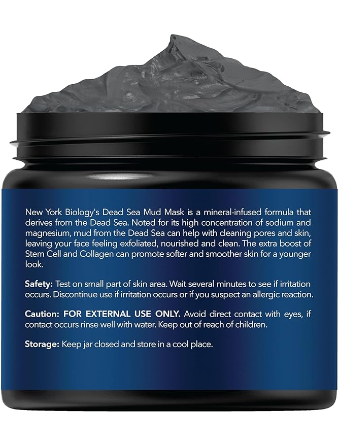 New York Biology Dead Sea Mud Mask for Face, Body | with Stem Cell and Collagen | Spa Quality Pore Refiner for Oily Skin | Natural Skincare for Women, Men | Tighten Skin | 4 oz (Pack of 2)