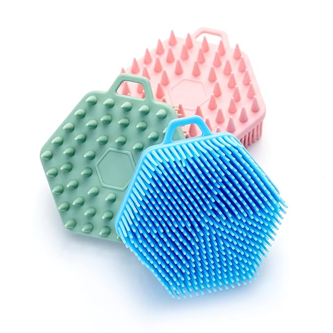 Premium Sensory Brushes for Kids or Autism,Soft Silicone Body Scrubber,2 in 1 Sensory Room Occupational Therapy,Silicone Loofah,Pets Shower Brush Bath Brush Shampoo Brush (3pcs(Hexagon))