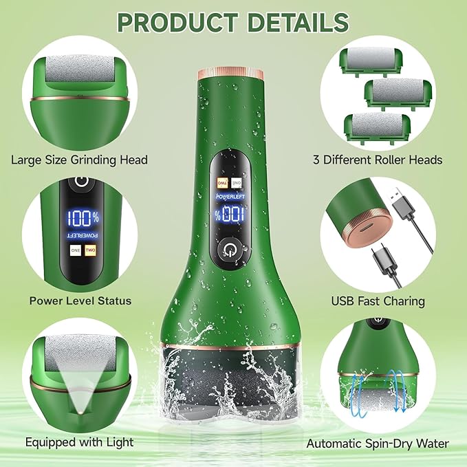 Electric Callus Remover for Feet,Rechargeable Portable Electronic Foot File Pedicure Kits,Professional Waterproof Pedi Feet Care Tools Wet&Dry Foot Scrubber File Perfect for Hard Cracked Dry Dead Skin