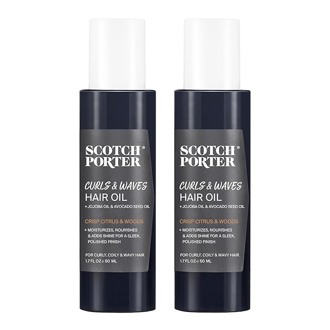 Scotch Porter Curls & Waves Hair Oil for Men | Formulated with Non-Toxic Ingredients, Free of Parabens, Sulfates & Silicones | Vegan | 1.7oz – 2 Pack