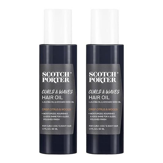 Scotch Porter Curls & Waves Hair Oil for Men | Formulated with Non-Toxic Ingredients, Free of Parabens, Sulfates & Silicones | Vegan | 1.7oz – 2 Pack
