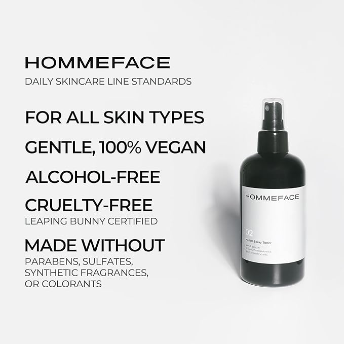 HOMMEFACE Men’s Herbal Spray Face Toner - Alcohol-Free, Hydrating & Balancing Facial Mist - Korean Skincare Technology with Witch Hazel, CICA Extract, Hyaluronic Acid, 8.45 fl oz