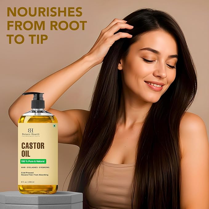 Botanic Hearth 100% Pure & Natural Castor Oil with Massager for Hair Growth (8 fl oz)| Infused with Cold Pressed Castor Hair Oil |Repairs Dry Damaged Hair, Strengthening, Healthier Hair