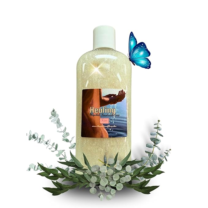 Healing Shower Gel – 8 oz Handmade Body Wash for Spiritual, Emotional & Energetic Cleansing – Eucalyptus Scent – Altar-Charged – Wiccan, Hoodoo, Conjure, Pagan Ritual Use – Vegan & Sulfate-Free