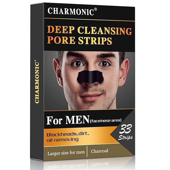 Charmonic Blackhead Pore Strips, 33 pcs Charcoal Peel Off Strips, Blackhead Remover Pore Strips for Men, Deep Cleansing Strips Remove for Nose Area and Face Oil and Blackheads