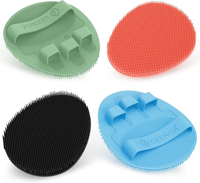 Soft Silicone Bath Gloves 4PCS, 360° Anti-Slip & Enlarged Silicone Body Scrubber for Rich Foaming Deep Cleaning, Revolutionary No-Grip & Hand-fit Shower Scrubber for All Skin Types.(4-Color)