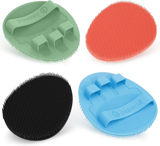 Soft Silicone Bath Gloves 4PCS, 360° Anti-Slip & Enlarged Silicone Body Scrubber for Rich Foaming Deep Cleaning, Revolutionary No-Grip & Hand-fit Shower Scrubber for All Skin Types.(4-Color)