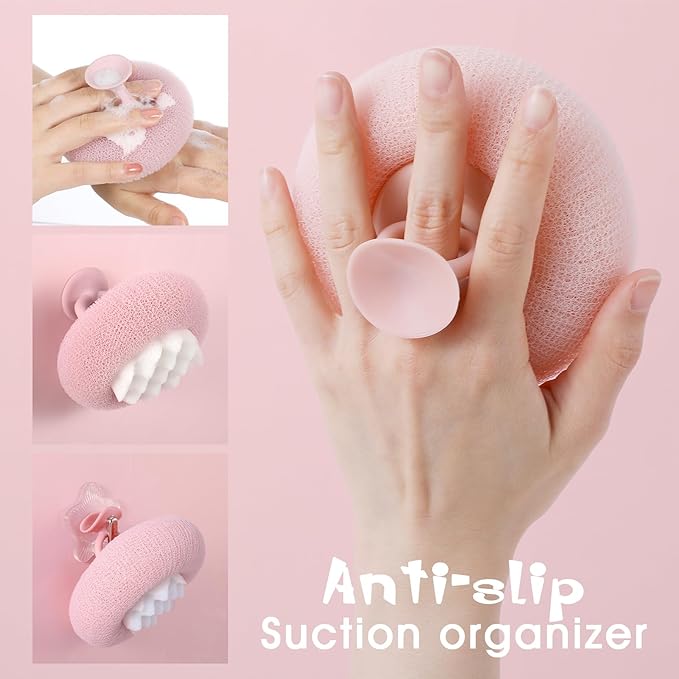 2 Pcs Soft Sunflower Suction Cup Bath Ball Bath Body Brush Exfoliating Mesh Bath Sponge Cleaning Scrubber Bath Sponge Brush with Comfortable Non-Slip Handle