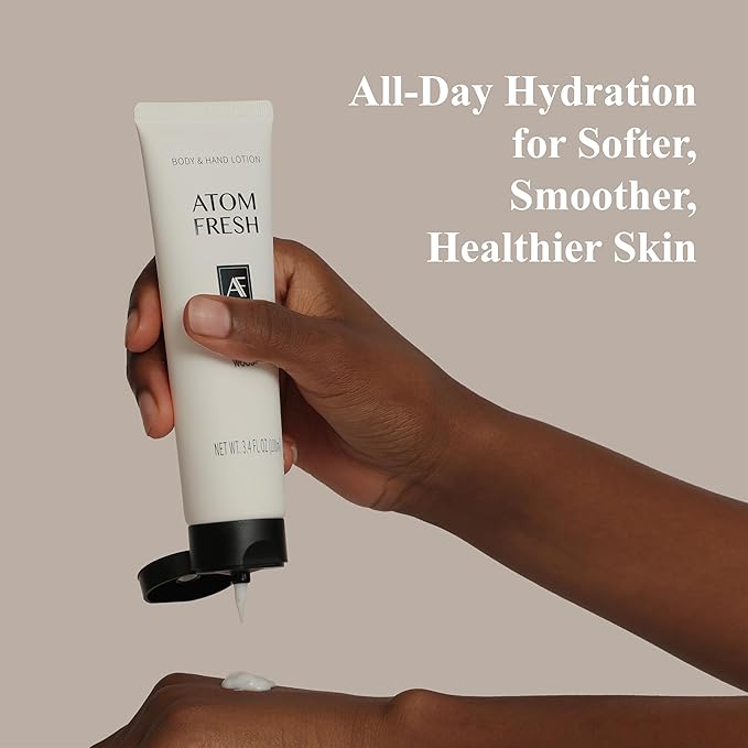 Atom Fresh Hand Cream for Women, Comfy Woody | Deep Repair Hand Lotion with Ceramides & Niacinamide | Strengthens Skin Barrier & Soothes Dry, Sensitive Hands | Fast-Absorbing, Vegan (3.4 fl oz)