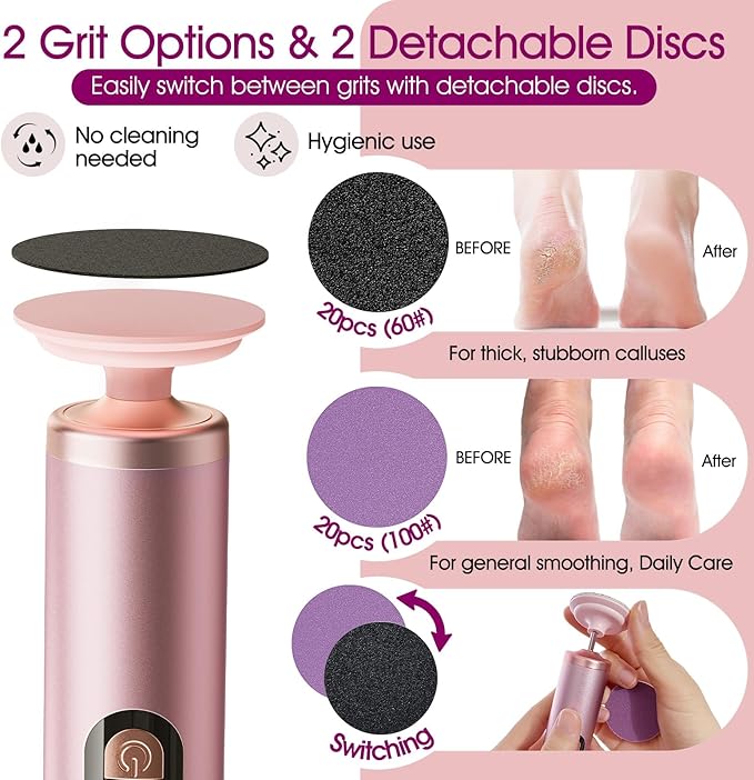 Electric Foot Callus Remover with Adjustable Speed Dial, Rechargeable Pedicure Tools for Feet with Powerful Motor for Dead Skin & Cracked Heel,Electric Foot File with 2 Detachable Discs