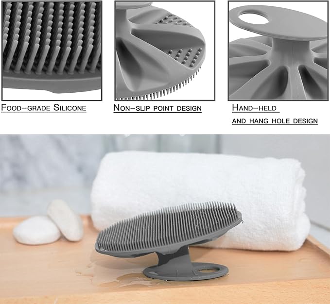 INNERNEED Soft Silicone Body Cleansing Brush Shower Scrubber, Gentle Exfoliating and Massage for All Kinds of Skin (Gray)