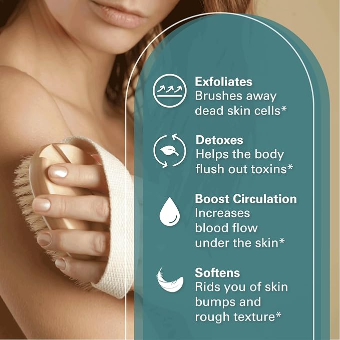 Firm Dry Brush & Shower Brush for Body - Handheld Back Scrubber Body Brush Exfoliator & Dead Skin Remover for Body Firm & Tighten Skin Improve Circulation for Men & Women by M3 Naturals