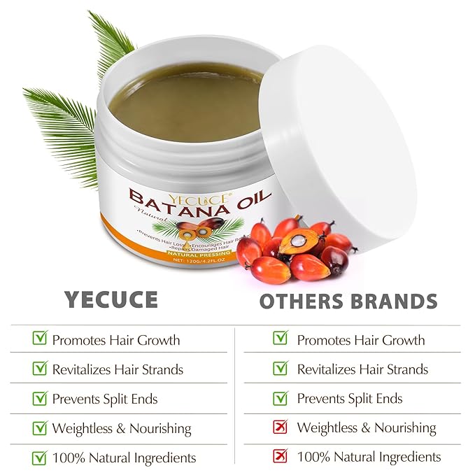 100% Natural Pure Batana Oil for Hair Growth, Unrefined Organic Raw Batana Oil Hair Growth Oil for Prevent Hair Loss, Enhances Hair Thickness, Repairs Damaged Hair for Men & Women (4.2 fl oz)