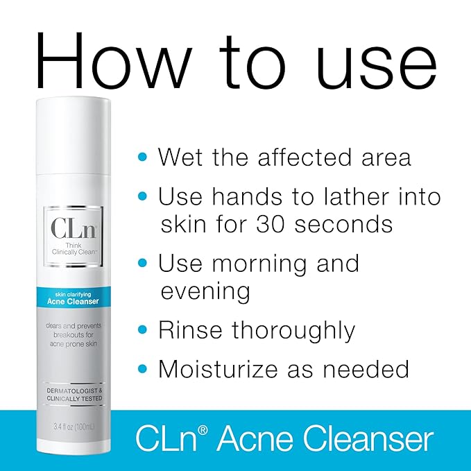 CLn® Acne Cleanser-Facial Cleanser with 0.5% Salicylic Acid to Eliminate Blackheads & Breakouts, Oil-Free & Fragrance-Free, 3.4 fl. oz.