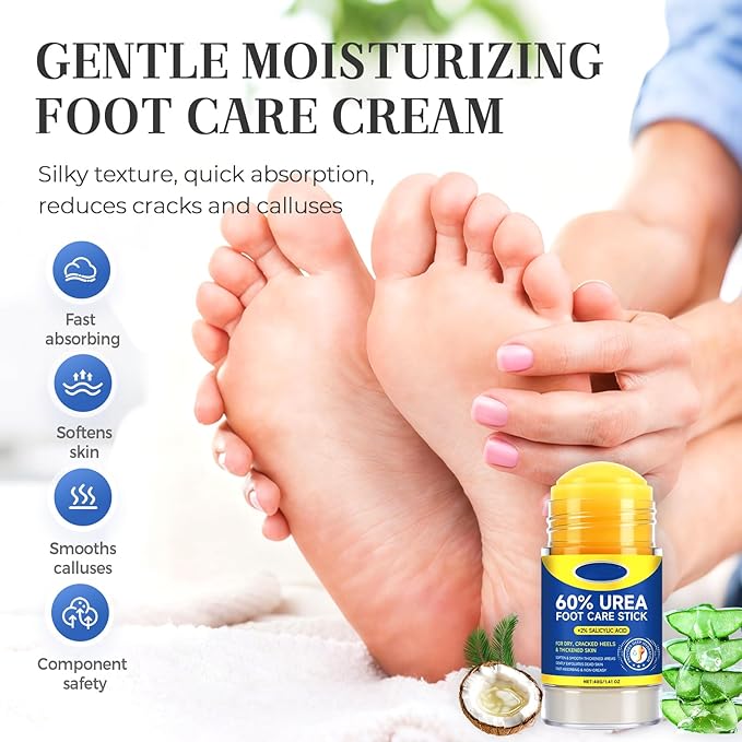 Urea Foot Care Stick 60% Urea with 2% Salicylic Acid, 2025 Upgraded Foot Cream for Dry Cracked Feet, Knees, Elbows, Hands, Foot Lotion Heel Stick for Men Women (Coconut and aloe vera)
