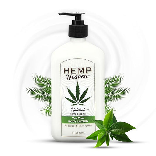 Hemp Heaven Hemp Lotion - Lotion Tea Tree Scent - Natural Hemp Seed Oil, Paraben-Free, 18 oz, Made in USA, Nourishing for Men & Women, EWG Verified, Anti-Aging