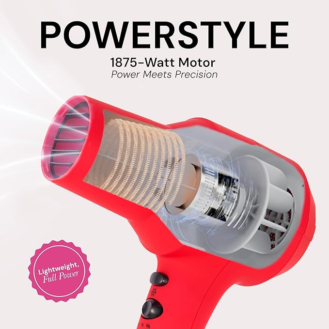 L'ANGE HAIR PowerStyle Ionic Turbo Hair Dryer | 1875W Fast Drying & Precision Styling for Long-Lasting, Frizz-Free Looks | Advanced Ionic Technology Smooths & Shines Hair (Red)