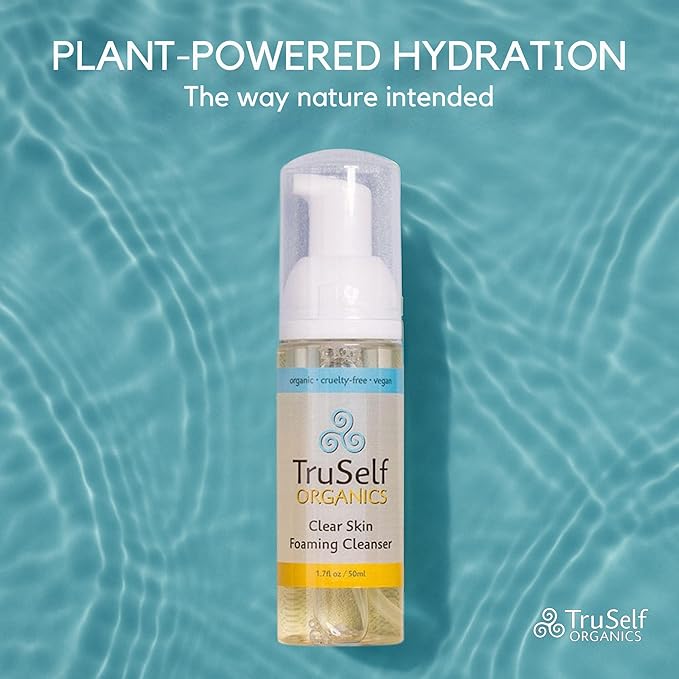Deep Cleansing Clear Skin Face Wash - TruSelf Organics Acne Fighting Foaming Cleanser for Oily Combination Skin - Organic Pore Cleanser with Tea Tree Oil Control - Vegan USA Made Travel Size 1.7 oz