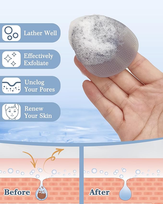 Manmihealth Silicone Back Scrubber (Thick Bristles) & Bath Glove & Face Brush Set(3PCS), Super-Exfoliating & Lathering Body Scrubber, Shower Brush, Face Scrubber Combination, with a Free Hook.(Gray)