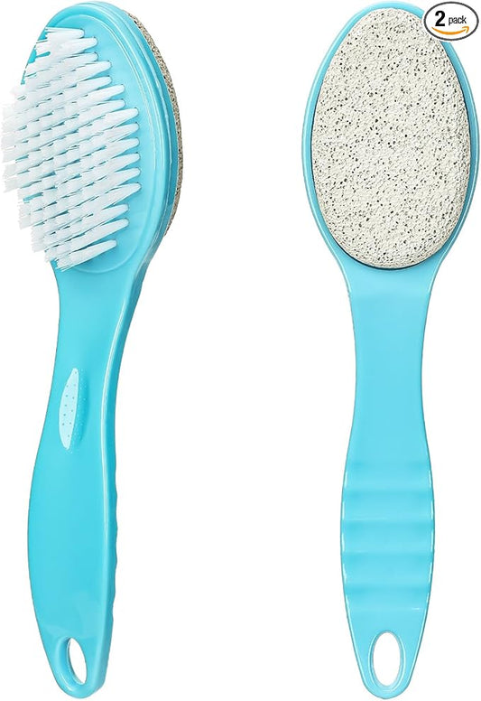 Foot Brush for Shower with Handle 2 in 1,Ooloveminso Large Foot Pumice Stone Brush Scrubber Foot File Calluses Remove Suitable for Horniness Foot Spa,Foot Care Smooth Skin (Blue)