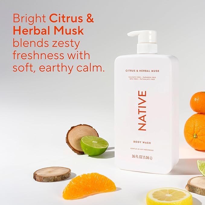 Native Sulfate Free Body Wash Contains Naturally Derived Ingredients | for Women & Men| Charcoal, 36 oz