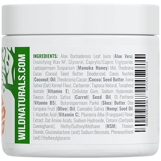 Wild Naturals Manuka Honey Moisturizer for Dry, Sensitive Skin – Eczema Relief Face Cream – Soothing Cream for Redness & Irritation – Face, Hand & Body Moisturizer for Women & Men