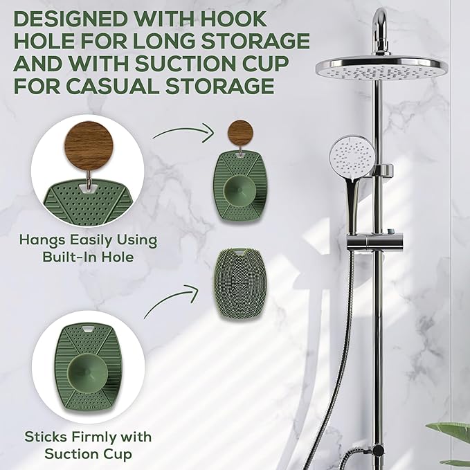 Silicone Body Scrubber - Gentle Exfoliating Shower Brush with Suction Handle & Hook, Soft Loofah Alternative for Men, Women, All Skin Types - Sage Green