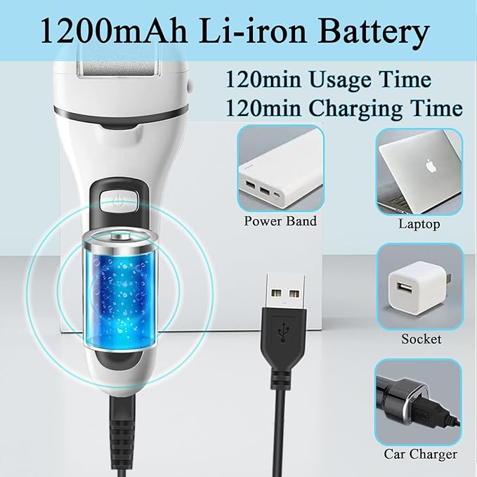 Callus Remover for Feet Electric Foot File, 13-in-1 Professional Pedicure Tools Foot Care Kit, Foot Scrubber Pedi for Hard Cracked Dry Dead Skin, 3 Rollers, 2 Speed, Battery Display (White&Grey)