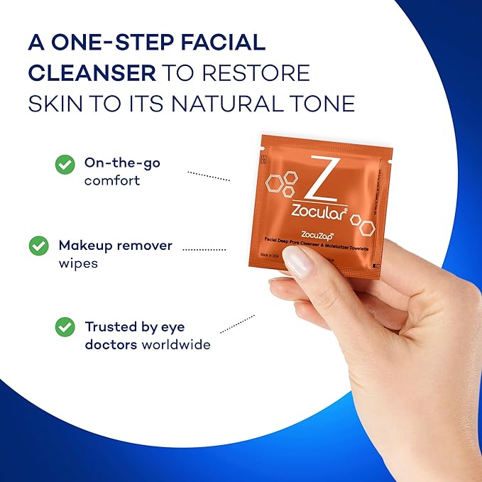 Zocular - ZocuZap Acne Face Wipes - Moisturizing Face Cleansing Wipes for Acne, Makeup Removal, and Exfoliation with Natural Okra Complex for Sensitive, Rosacea Skin - 15/ct