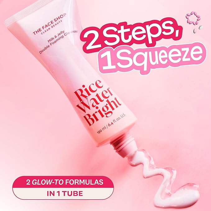 The Face Shop Rice Water Bright Milk & Jelly Double Cleanser, Double Cleansing in Half the Time, 2-in-1 Makeup Remover & Face Wash, Hydrating & Moisturizing, Korean Skin Care, Vegan, 6.4 fl. oz.