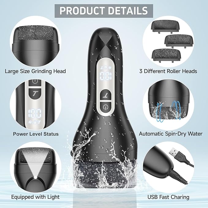 Electric Callus Remover for Feet,Rechargeable Electronic Foot File Pedicure Tools,Professional Waterproof Foot Scrubber File,Portable Pedi Feet Care for Cracked Heels &Dead Skin with LCD Display