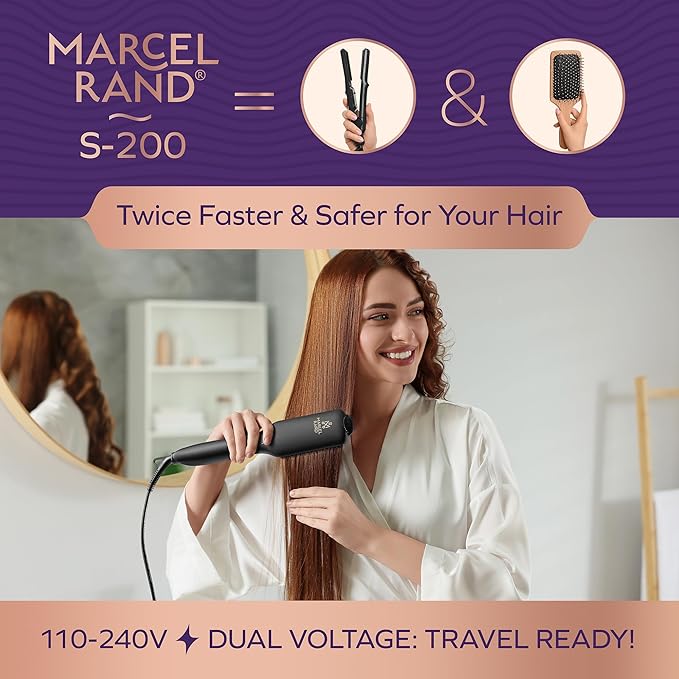 Professional Dual Voltage Hair Straightener Brush, Hair Straightening Brush w/Ions for Healthy, Anti Frizz, Flat Iron Comb w/ 16 Temps, Fast Heating, Styling Hot Dryer for Women