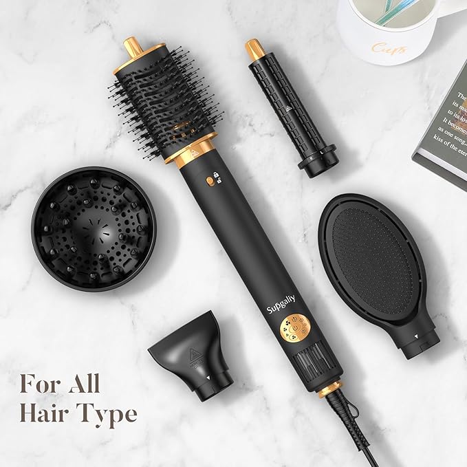 Air Styler 5 in 1, Auto-Wrap Curler, Cushion Massager, Oval Brush, Diffuser, Nozzle Attachment Hair Dryer Brush & Multi-Styler with 110,000 RPM High-Speed Powerful Motor