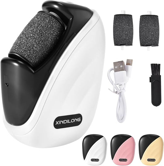 Foot Callus Remover｜Patented 3D Roller + 2-Speed 丨LED｜30,000 RPM High-Frequency Exfoliation｜Portable for Home & Travel｜Stylish Foot Care for Men & Women (White)