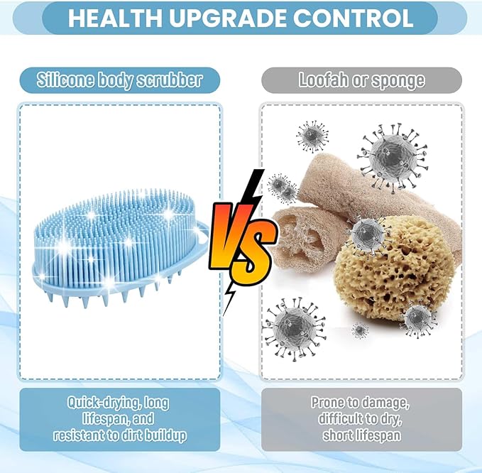 2PCS Silicone Body Scrubber, Premium Silicone Loofah for Women Men and Kids, Gentle Exfoliating Shower Bath Scrubber for All Kinds of Skin (Blue & Green)