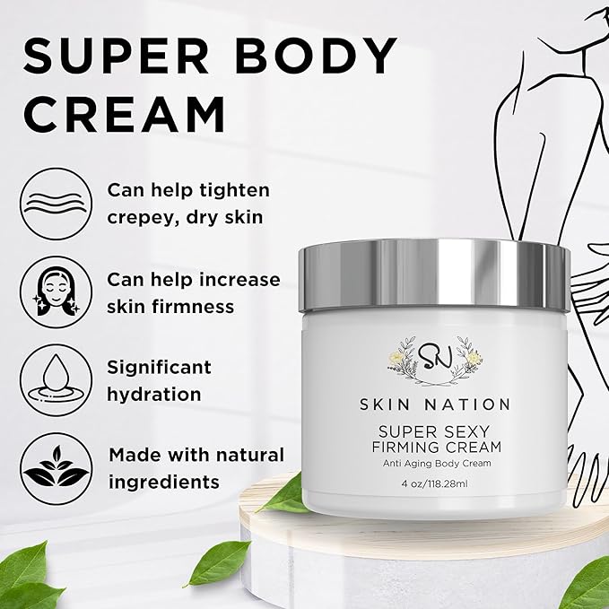 Skin Nation Super Firming Cream, Hydrating Body Lotion with Shea Butter, Glycolic Acid, Aloe Vera, Can Help Smooth Crepey Skin and Support Firmer Neck & Décolleté, 4 oz
