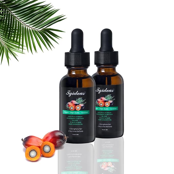 Tgideas Rosemary Batana Oil - Organic Hair Growth - for Scalp & Hair Strengthening - All Hair Types Treatment Oil - Eyebrow & Eyelash Nourishing - 2 Packs