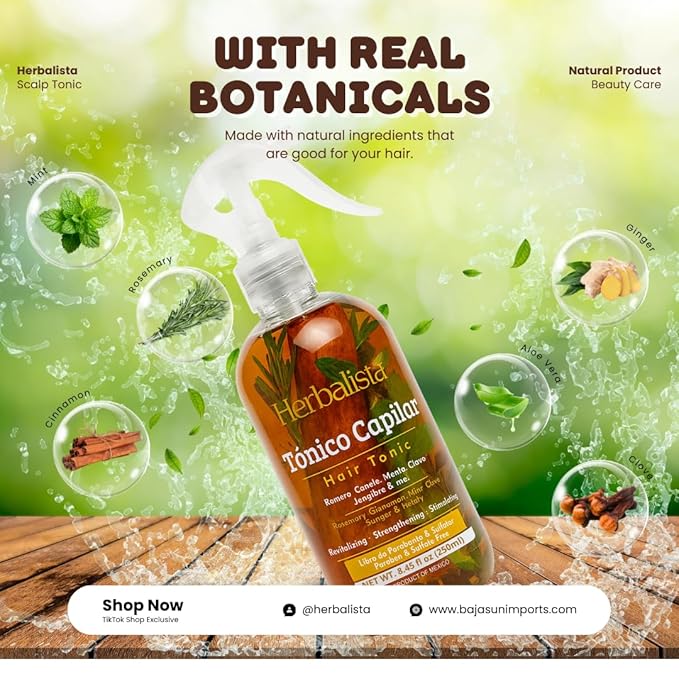 Herbalista Viral 3 Pack Herbal Hair Care Bundle – Shampoo & Conditioner 1000ml (33.8 fl oz) Each + Tonico Capilar 250ml – With Real Botanicals – 3 Piezas Shampoo & Acondicionador + Tonico Capilar.