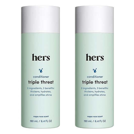 hers triple threat hydrating conditioner for damaged hair, leaves hair looking shiny and strong, color sage formula with an amino acid blend, argan, coconut, sunflower seed oil, 2 pack, 6.4oz