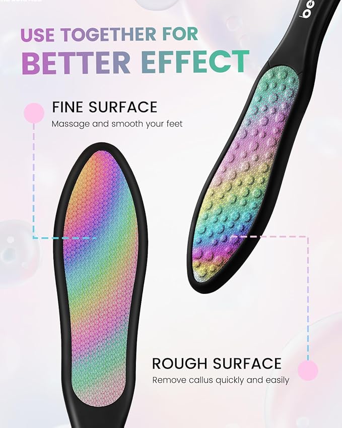 BEZOX Foot File Callus Remover(1 PCS), Double Sided Callus File Scraper, Foot Scrubber for Cracked Heel and Foot Corn Removal, Stainless Steel Pedicure File - Rainbow