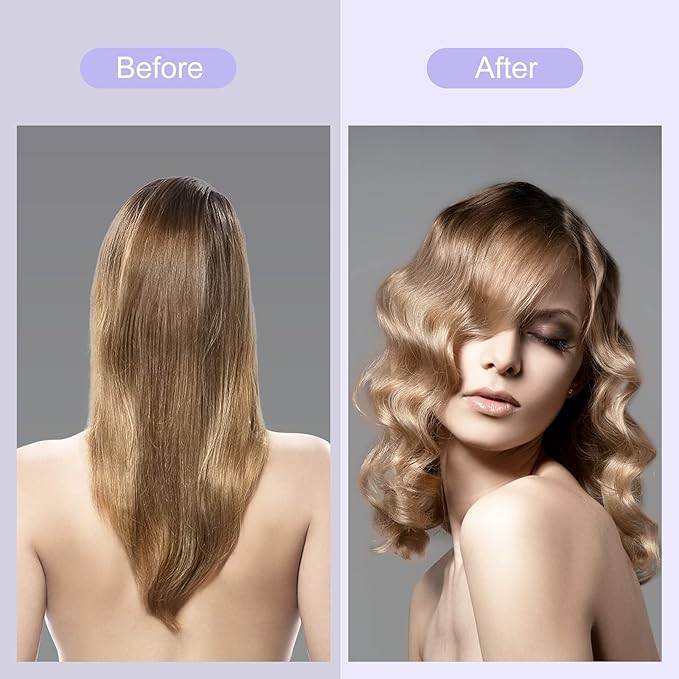 32mm Aima Beauty Big Wave Curling Iron Mermaid Hair Waver 3 Barrel Hair Crimper LCD Display Extra Long Barrel Multiple Temperature Negative Ionic Fast Heat Up (Purple)