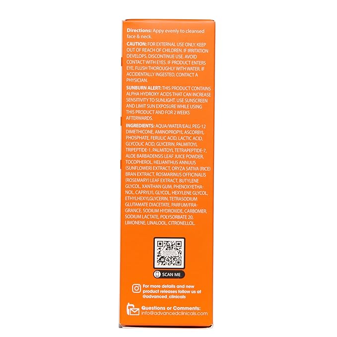 Advanced Clinicals Brightening Vitamin C Serum For Face With Glycolic Acid + Lactic Acid | Vitamin C Eye Serum Face Moisturizer For Improving Look Of Dark Spots & Uneven Complexion, 1.75 Fl Oz