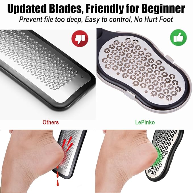 LePinko Foot Scrubber Set, Updated Blades, No Hurt Feet File, Powerful Pedicure Tool to Remove Callus and Dead Skin, Use in Shower or Dry, 2PCS