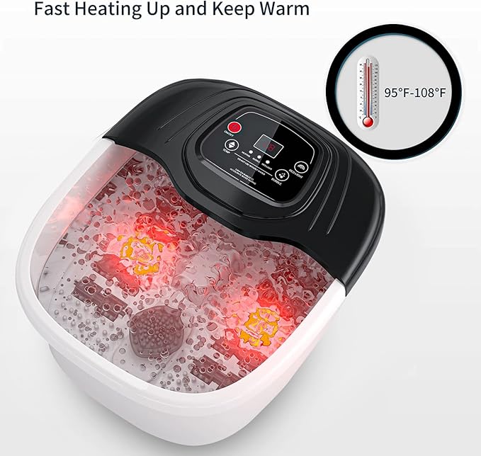 Foot Spa Bath Massager with Heat, Epsom Salt,Bubbles, Vibration and Red Light, Tub for Stress Relief,Foot Soaker, Christmas Gifts Birthday Gifts for Mom Dad Women Men Her Him