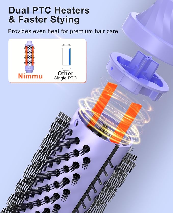 Nimmu Thermal Brush for Blowout Look, 1.5 inch Heated Round Brush, Curling Iron with 10 Temperature Control, Hot Styler Dual Voltage for Travel, Purple