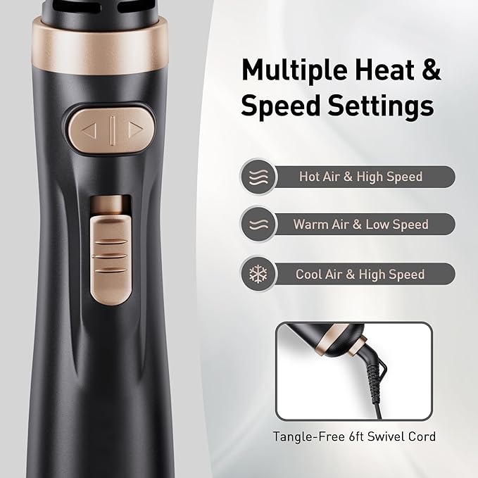 Beautimeter Hair Dryer Brush 3-in-1 Hair Styler, Rotating Blow Dryer Brush with 2-Inch and 1.5-Inch Brushes