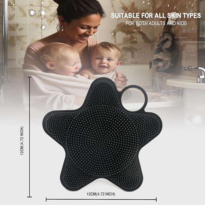 LUCKSTELLA 2 in 1 Silicone Body Scrubber, Food-Grade Silicone Body Brush for Shower, Gentle Exfoliating and Lather Well, Gentle Scrubber for Sensitive Skin, Easy-to-Clean(Black,1-Pack)